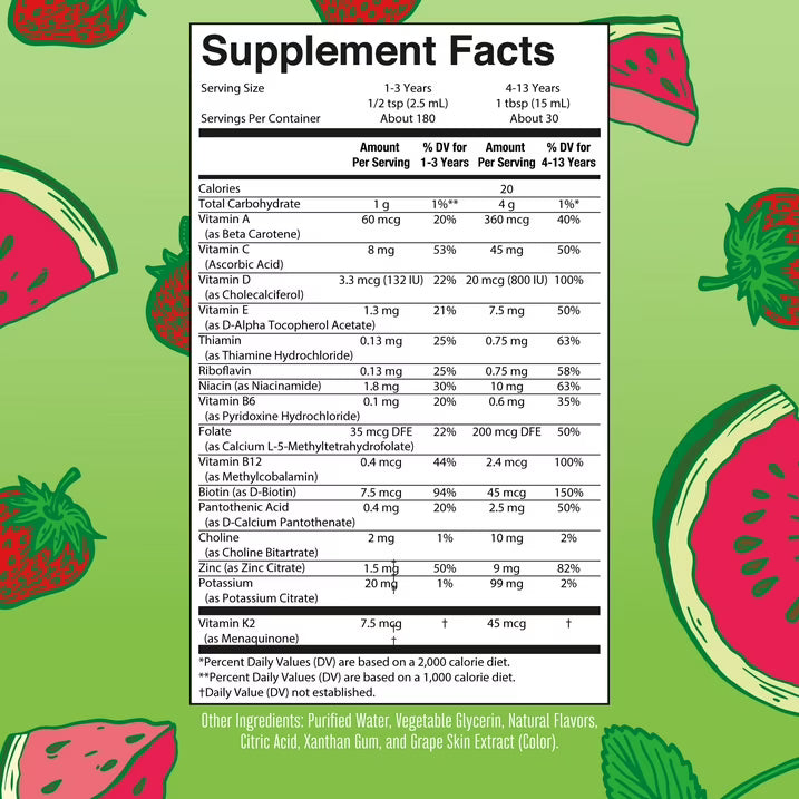 MaryRuth Organics Kids Multivitamínico Líquido para la Salud de los Niños, sabor a Melón y Fresa - 450ml