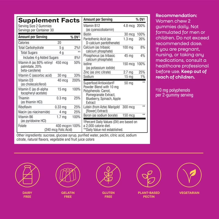 Nature's Way Alive! Multivitamínico Gomoso para Mujeres de 50+, Vitaminas B, Sabor Frutos Del Bosque Mixtos, 60 Unidades