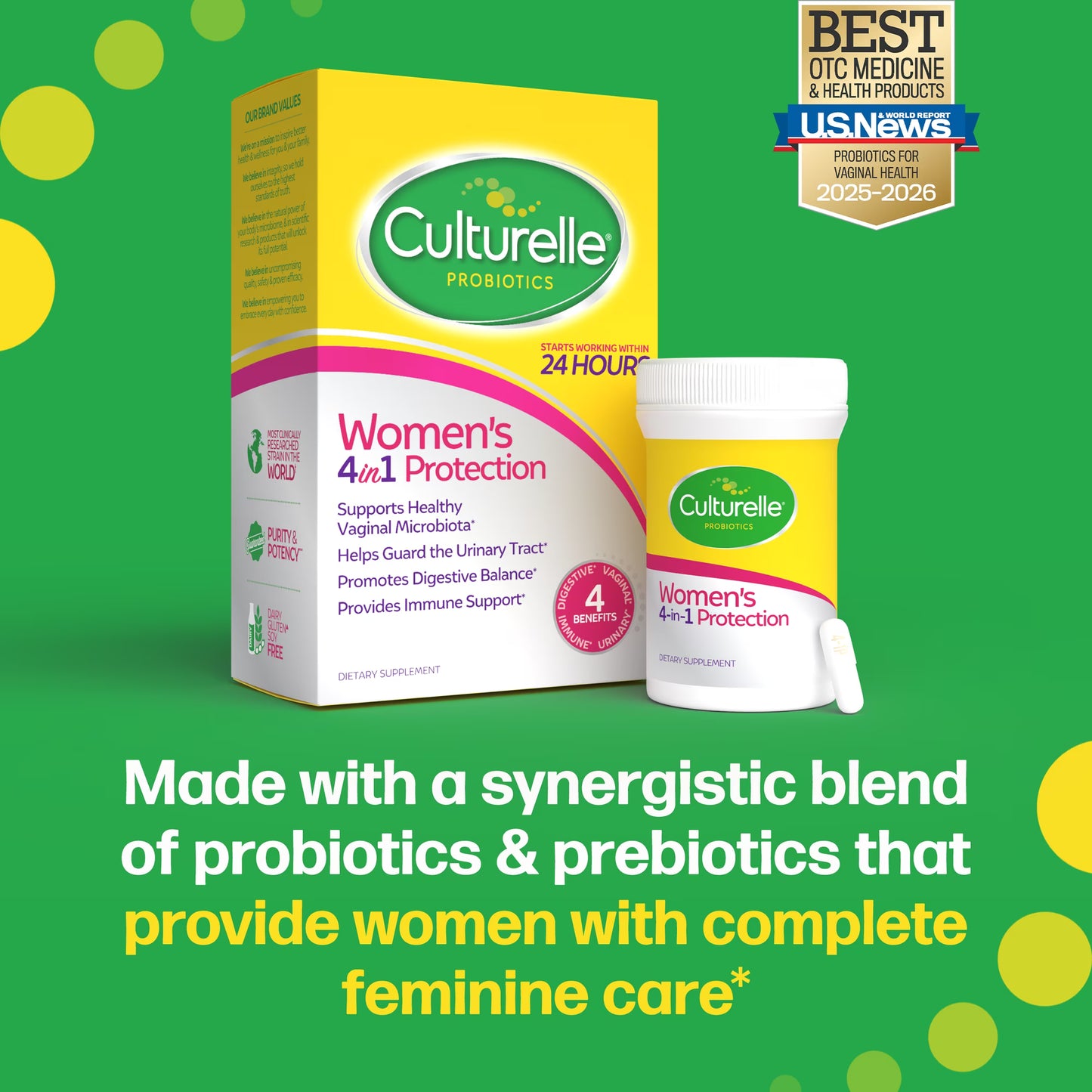 Culturelle Probióticos Suplemento Diario de Protección 4 en 1 para Mujeres, Apoya el Microbioma Femenino, 50 Unidades