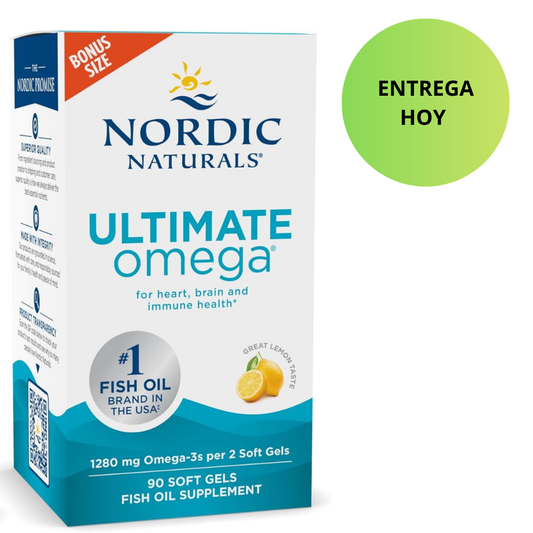 Nordic Naturals Ultimate Omega, sabor a limón, 1280 mg de Omega-3 - 90 Capsulas de Gel.