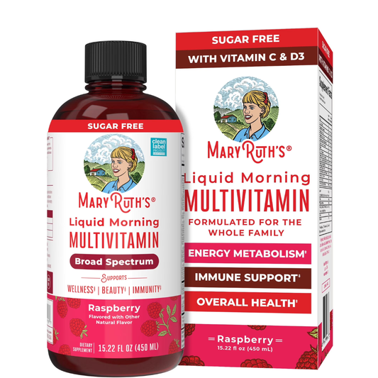 MaryRuth Organics Multivitamínico Líquido Matutino, Vegano, Salud y Bienestar General para Adultos y Niños, Frambuesa- 450ml