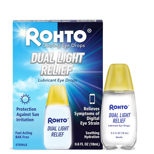 Rohto Gotas lubricantes refrescantes de doble luz, protegen contra la irritación solar, 18ml