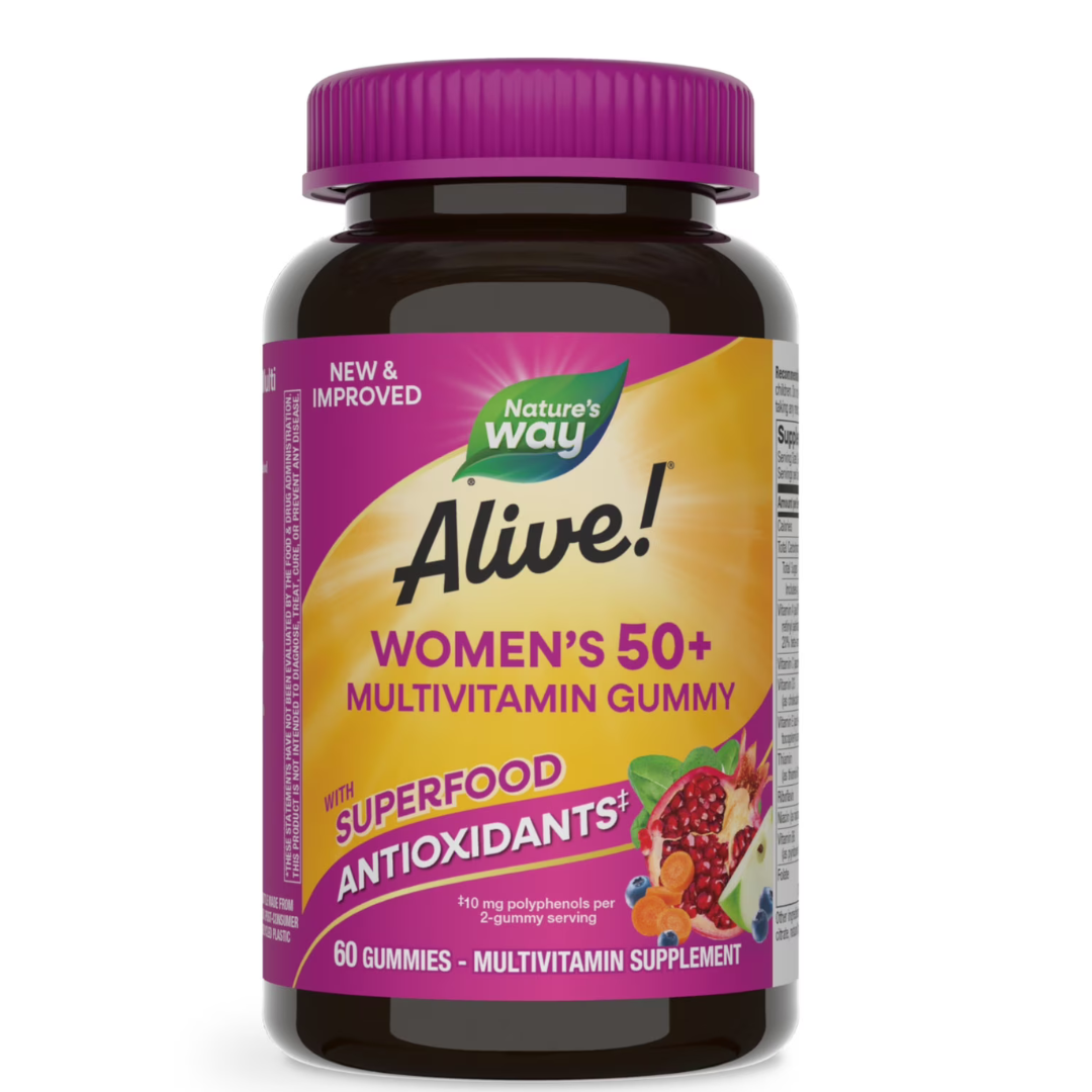 Nature's Way Alive! Multivitamínico Gomoso para Mujeres de 50+, Vitaminas B, Sabor Frutos Del Bosque Mixtos, 60 Unidades
