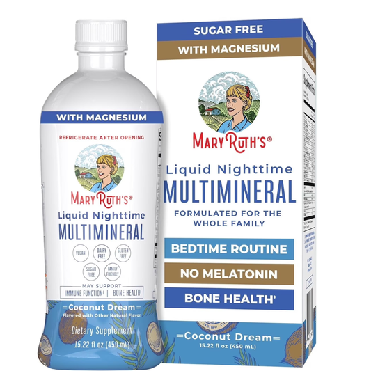 MaryRuth's Multimineral Líquido Nocturno, Citrato de Magnesio, sin Melatonina, Calmante, sin Azúcar, Vegano, Coco - 450ml