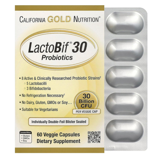 California Gold Nutrition - LactoBif 30 probioticos, 30 billion CFU - 60 capsulas