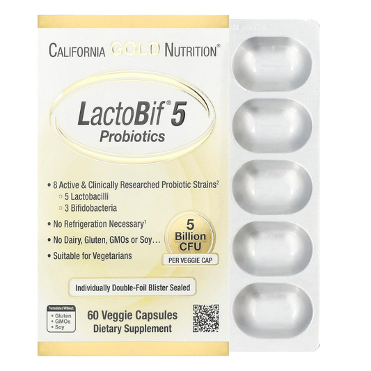 California Gold Nutrition - LactoBif 5 probiotico 5 billion cfu, 60 capsulas