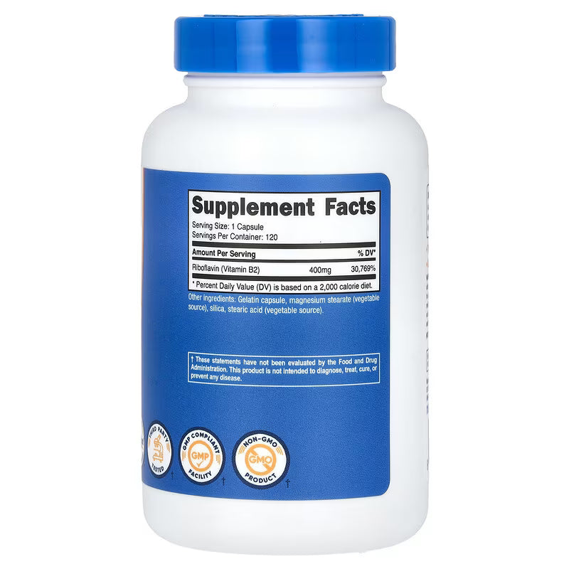 Vitamin B2 Rivoflavin 400 mg  Nutricost 120 Capsulas