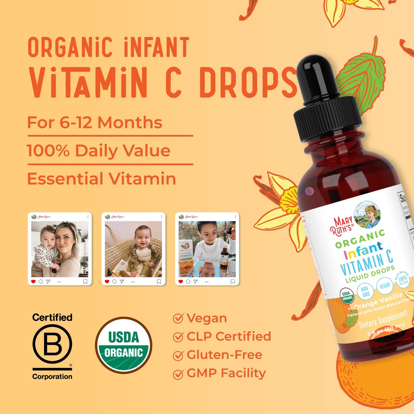 MaryRuth - Organics Gotas Líquidas de Vitamina C para Infantes, 60ml