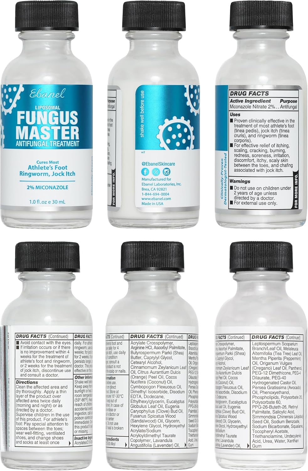 Ebanel - Tratamiento antifúngico, tratamiento de pie de atleta con miiconazol, ácido undecilénico, urea, aceite de orégano, ácido salicílico, mata los hongos en la piel que provocan hongos en las uñas.