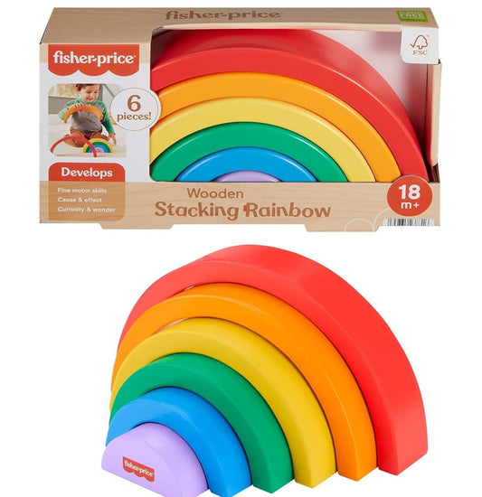 Fisher-Price Juguete apilable de madera para niños pequeños, 6 piezas de madera coloridas para construir juegos de desarrollo, niños a partir de 18 meses