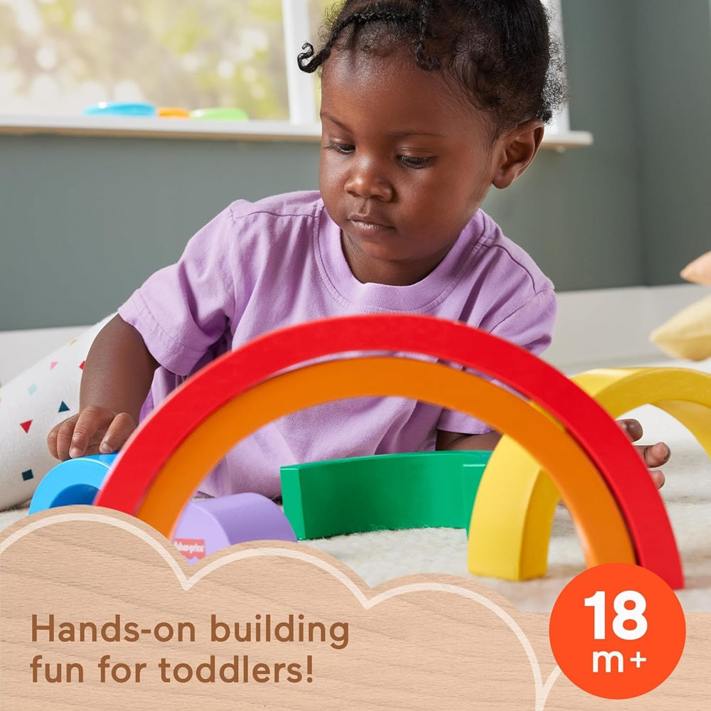 Fisher-Price Juguete apilable de madera para niños pequeños, 6 piezas de madera coloridas para construir juegos de desarrollo, niños a partir de 18 meses