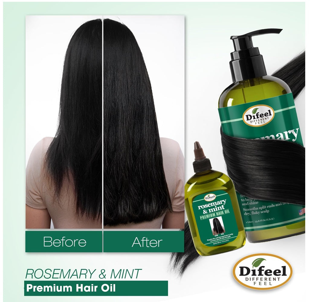 Difeel Aceite para el cabello de Romero y Menta prémium con biotina, 355ml.  Natural para el crecimiento del cabello y biotina
