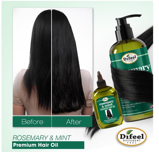 Difeel Aceite para el cabello de Romero y Menta prémium con biotina, 355ml.  Natural para el crecimiento del cabello y biotina