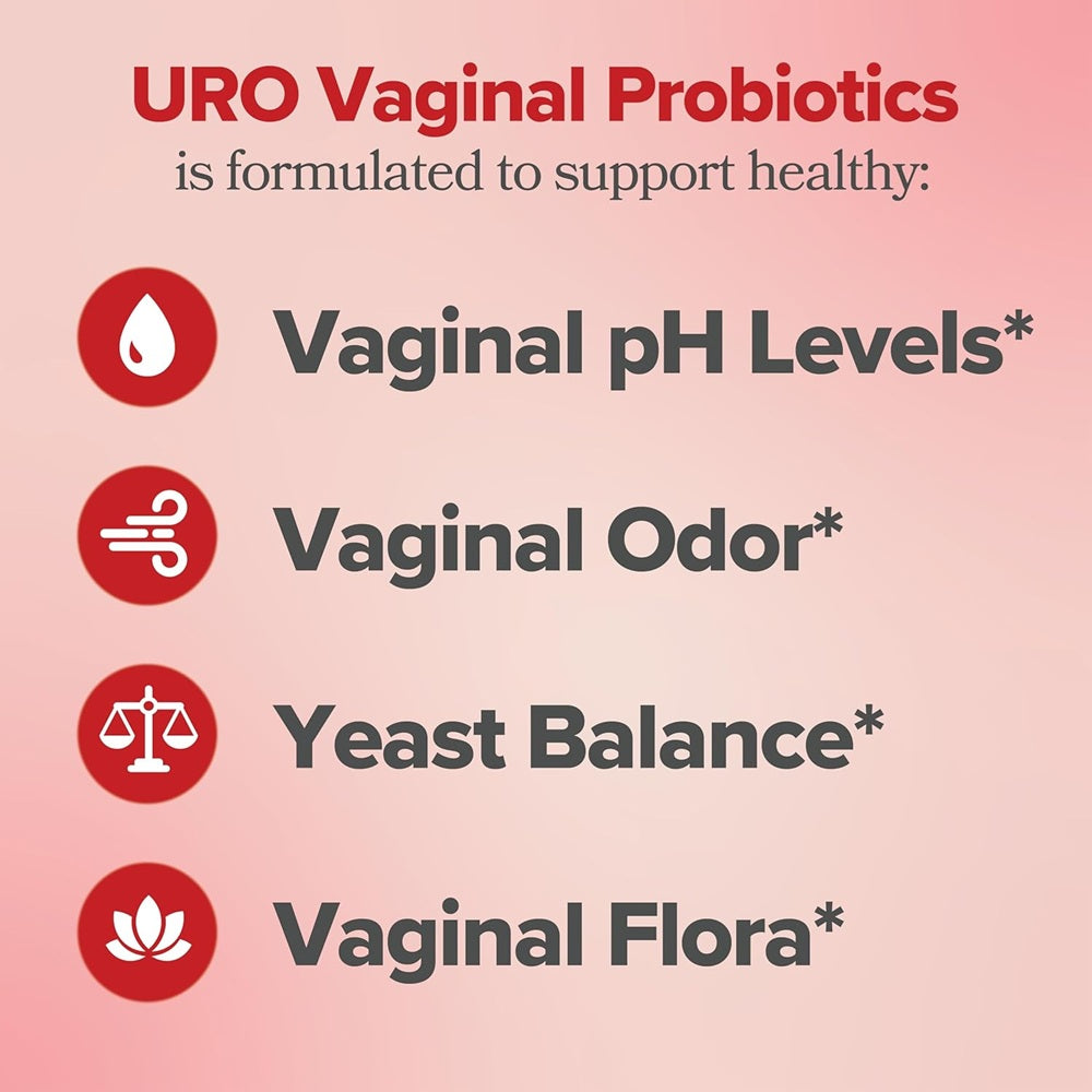 URO Vaginal Probiotics para la salud vaginal de las mujeres, equilibrio del pH, mezcla de prebióticos y probióticos Lactobacillus, promueve el olor y flora vaginal saludable, 60 cápsulas, (1 unidad)